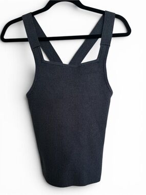 Free People Ribbed Knit Tank Top - Charcoal Blue